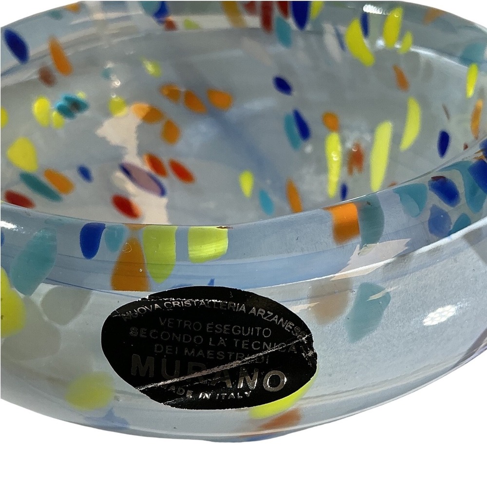 Murano Glass Bowl Nuova Cristalleria Arzanese Blue Confetti Splatter Italy Art